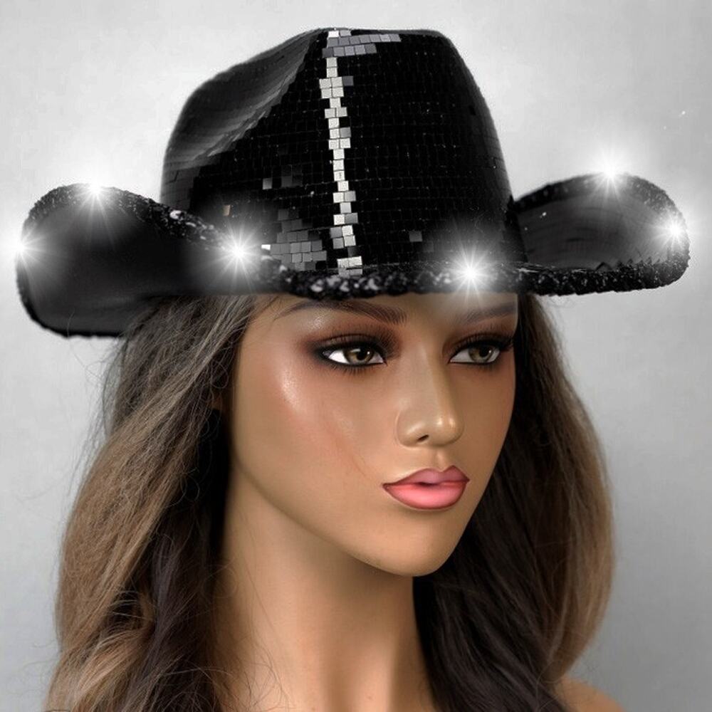 LED Lights Disco Cowboy Hat, Beyonce Mirror Ball Hat for Concerts , Festivals
